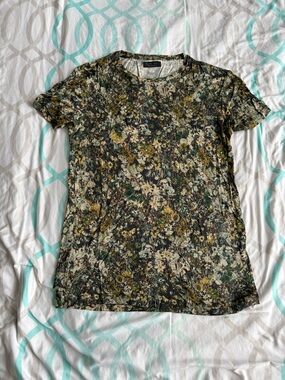 Zara Floral Short-Sleeve Crewneck Top - Green/Gold